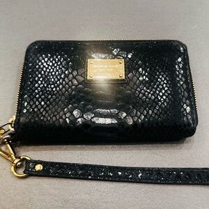 Michael Kors Black Snake-Embossed Wristlet